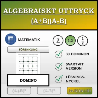 Domino: Algebraiskt uttryck (A+B)(A-B), förenkling (decimaltal)