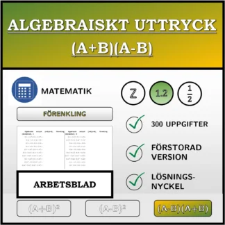 Arbetsblad: Algebraiskt uttryck (A+B)(A-B), förenkling (decimaltal)
