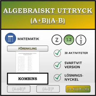 Kombinationsövning: Algebraiskt uttryck (A+B)(A-B), förenkling (decimaltal)