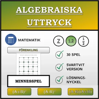 Memoryspel: Algebraiska uttryck, förenkling (decimaltal)