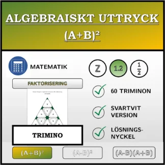 Trimino: Algebraiskt uttryck (A+B)², faktorisering (decimaltal)
