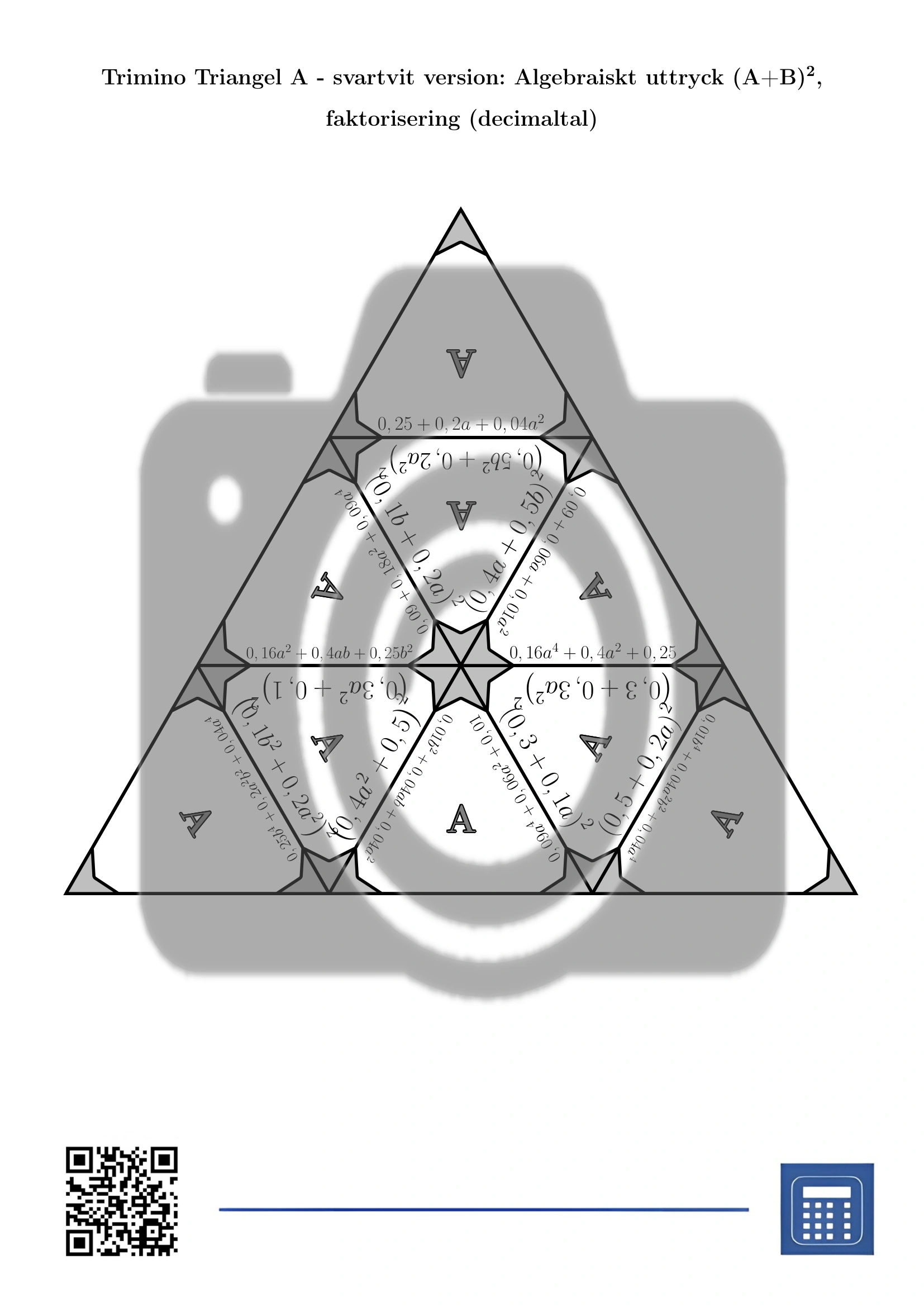 Trimino: Algebraiskt uttryck (A+B)², faktorisering (decimaltal) - Bild 3