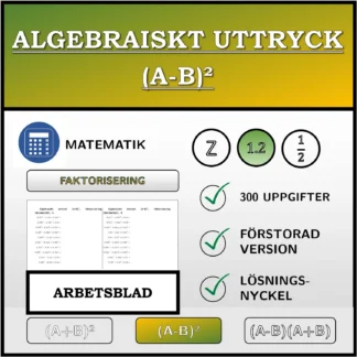 Arbetsblad: Algebraiskt uttryck (A-B)², faktorisering (decimaltal)