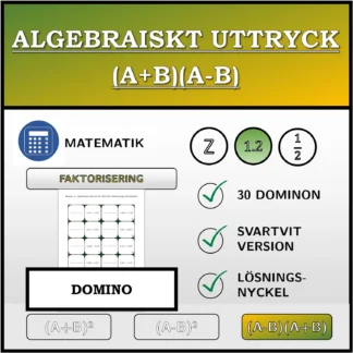 Domino: Algebraiskt uttryck (A+B)(A-B), faktorisering (decimaltal)