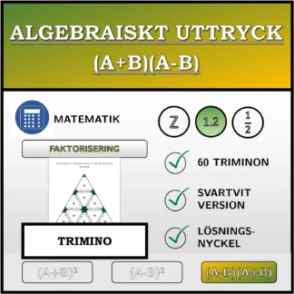 Trimino: Algebraiskt uttryck (A+B)(A-B), faktorisering (decimaltal)