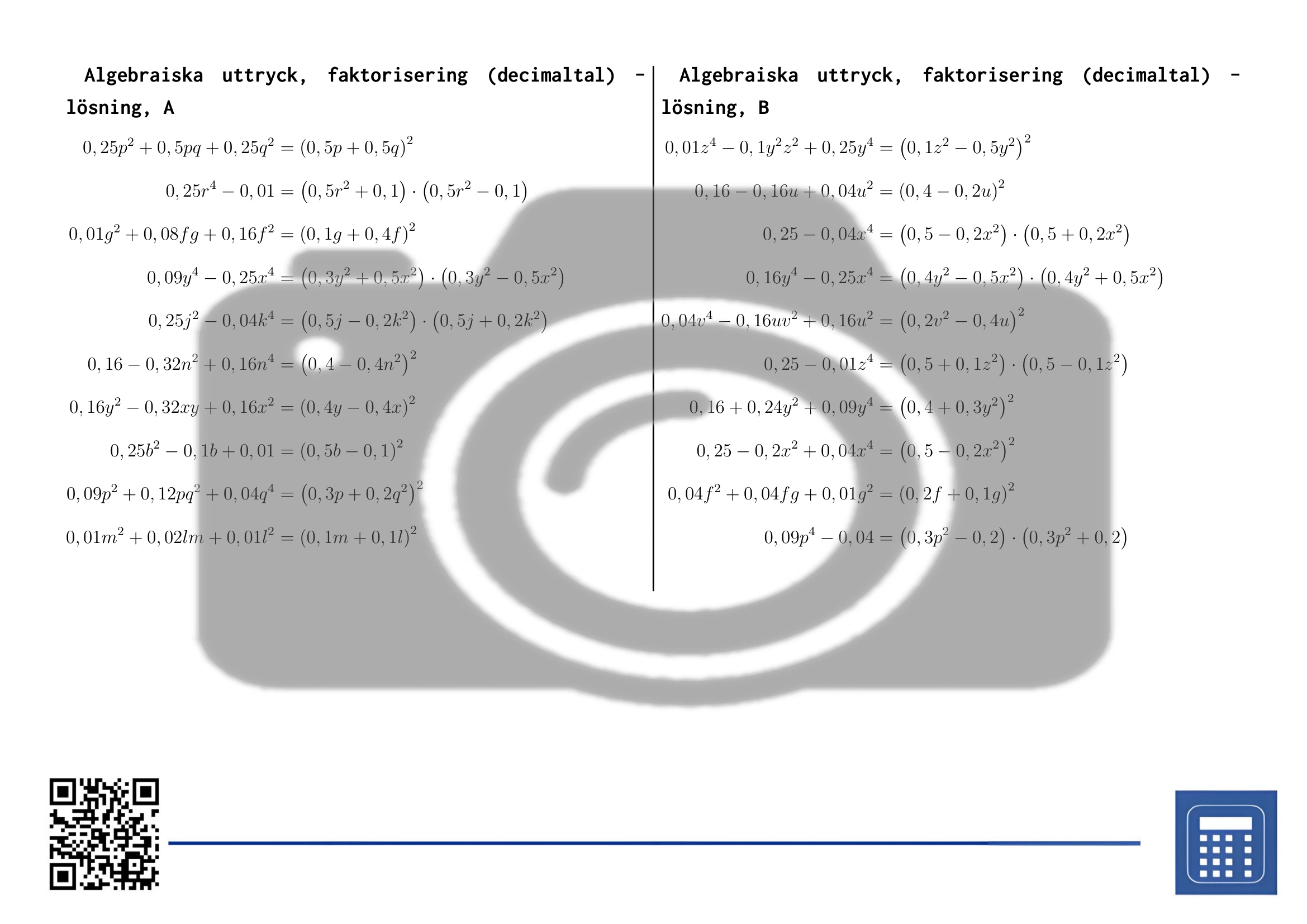 Arbetsblad: Algebraiska uttryck, faktorisering (decimaltal) - Bild 4