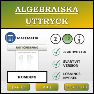 Kombinationsövning: Algebraiska uttryck, faktorisering (decimaltal)