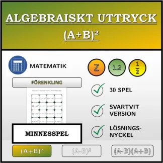 Memoryspel: Algebraiskt uttryck (A+B)², förenkling (bråk)