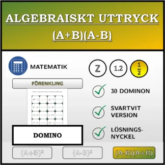 Domino: Algebraiskt uttryck (A+B)(A-B), förenkling (bråk)