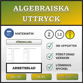 Arbetsblad: Algebraiska uttryck, förenkling (bråk)