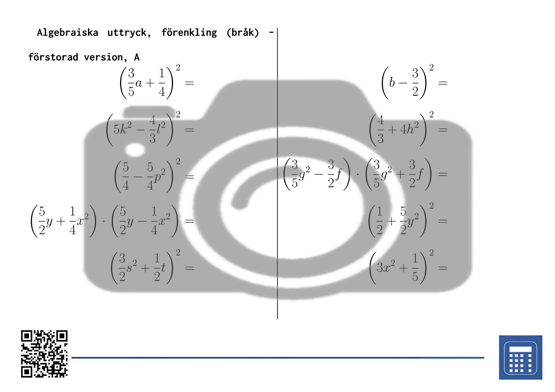 Arbetsblad: Algebraiska uttryck, förenkling (bråk) - Bild 3