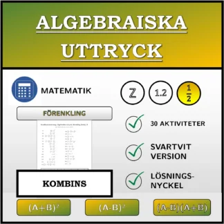 Kombinationsövning: Algebraiska uttryck, förenkling (bråk)