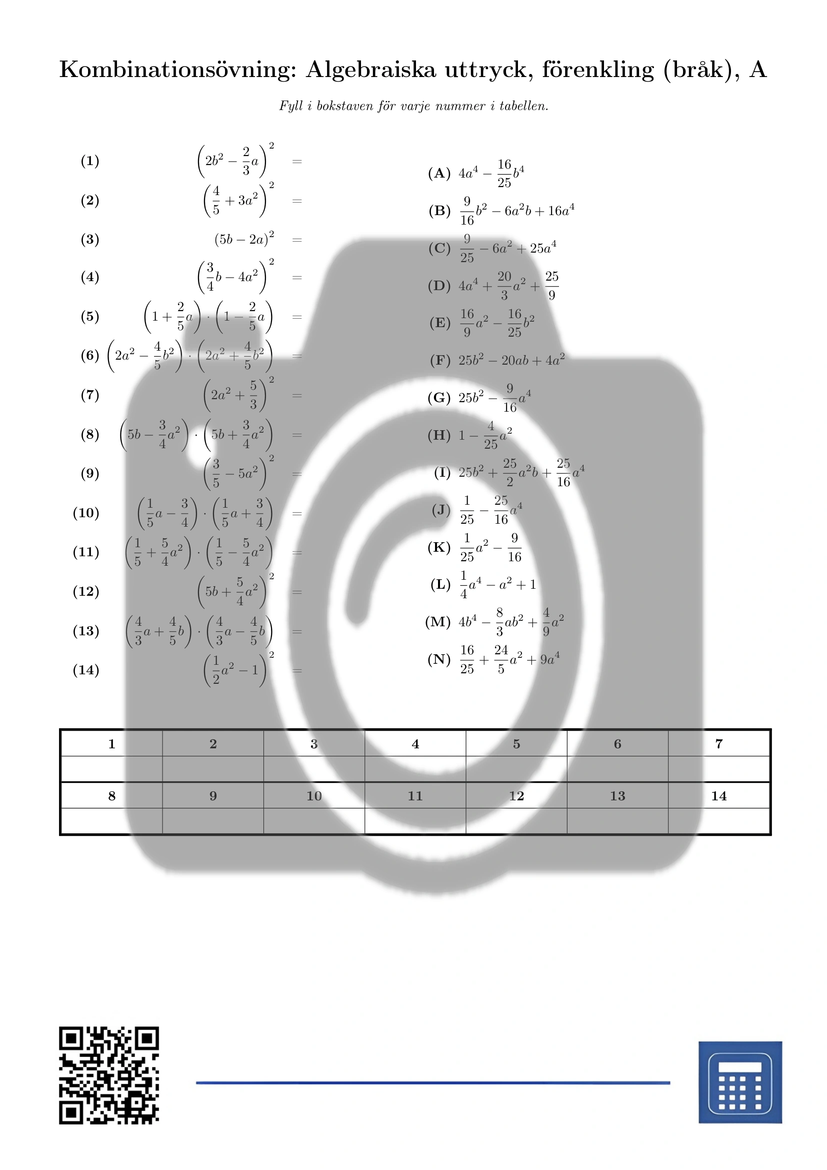 Kombinationsövning: Algebraiska uttryck, förenkling (bråk) - Bild 2