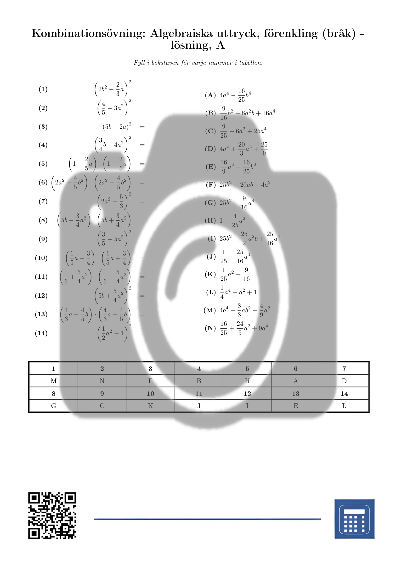 Kombinationsövning: Algebraiska uttryck, förenkling (bråk) - Bild 3