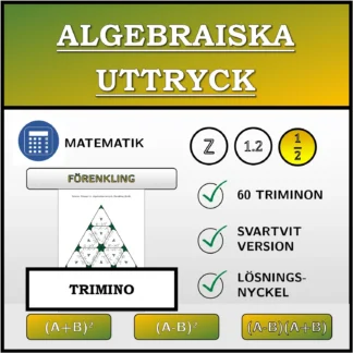 Trimino: Algebraiska uttryck, förenkling (bråk)