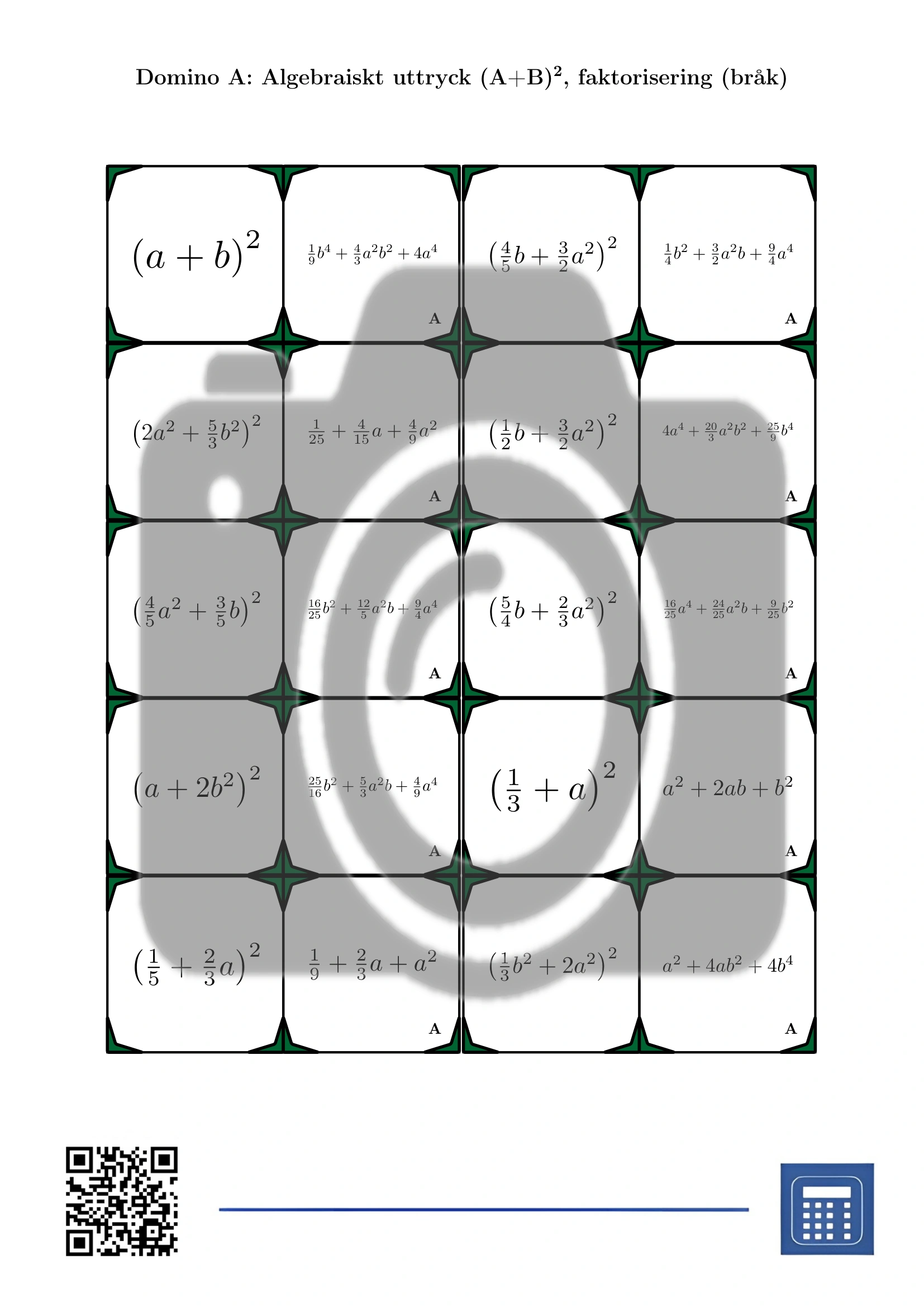 Domino: Algebraiskt uttryck (A+B)², faktorisering (bråk) - Bild 2