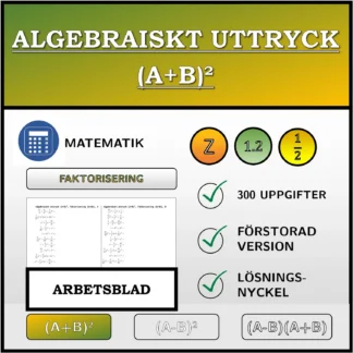Arbetsblad: Algebraiskt uttryck (A+B)², faktorisering (bråk)