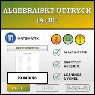 Kombinationsövning: Algebraiskt uttryck (A+B)², faktorisering (bråk)