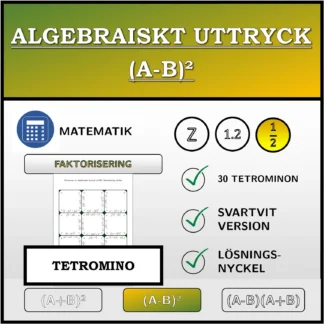 Tetromino: Algebraiskt uttryck (A-B)², faktorisering (bråk)