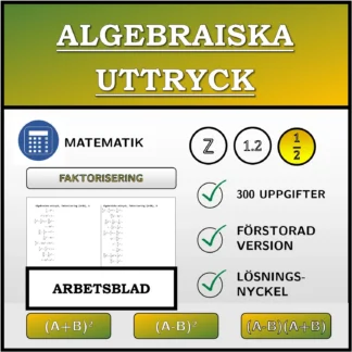 Arbetsblad: Algebraiska uttryck, faktorisering (bråk)