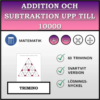 Trimino: Addition och subtraktion upp till 10000