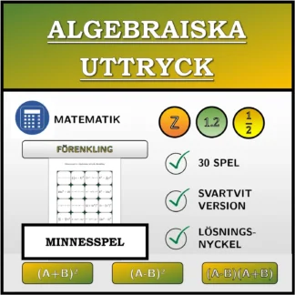 Memoryspel: Algebraiska uttryck, förenkling