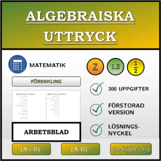 Arbetsblad: Algebraiska uttryck, förenkling