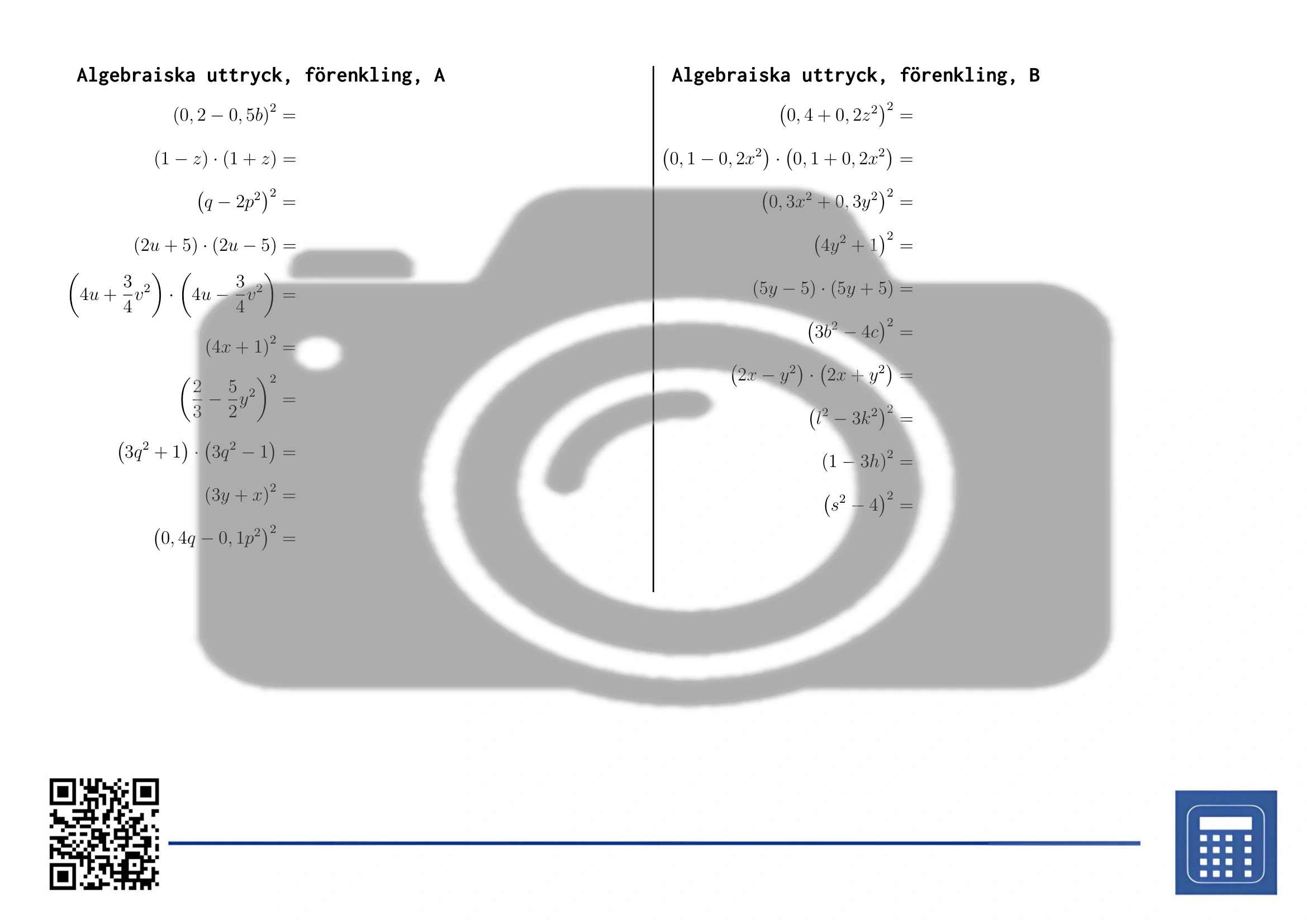 Arbetsblad: Algebraiska uttryck, förenkling - Bild 2