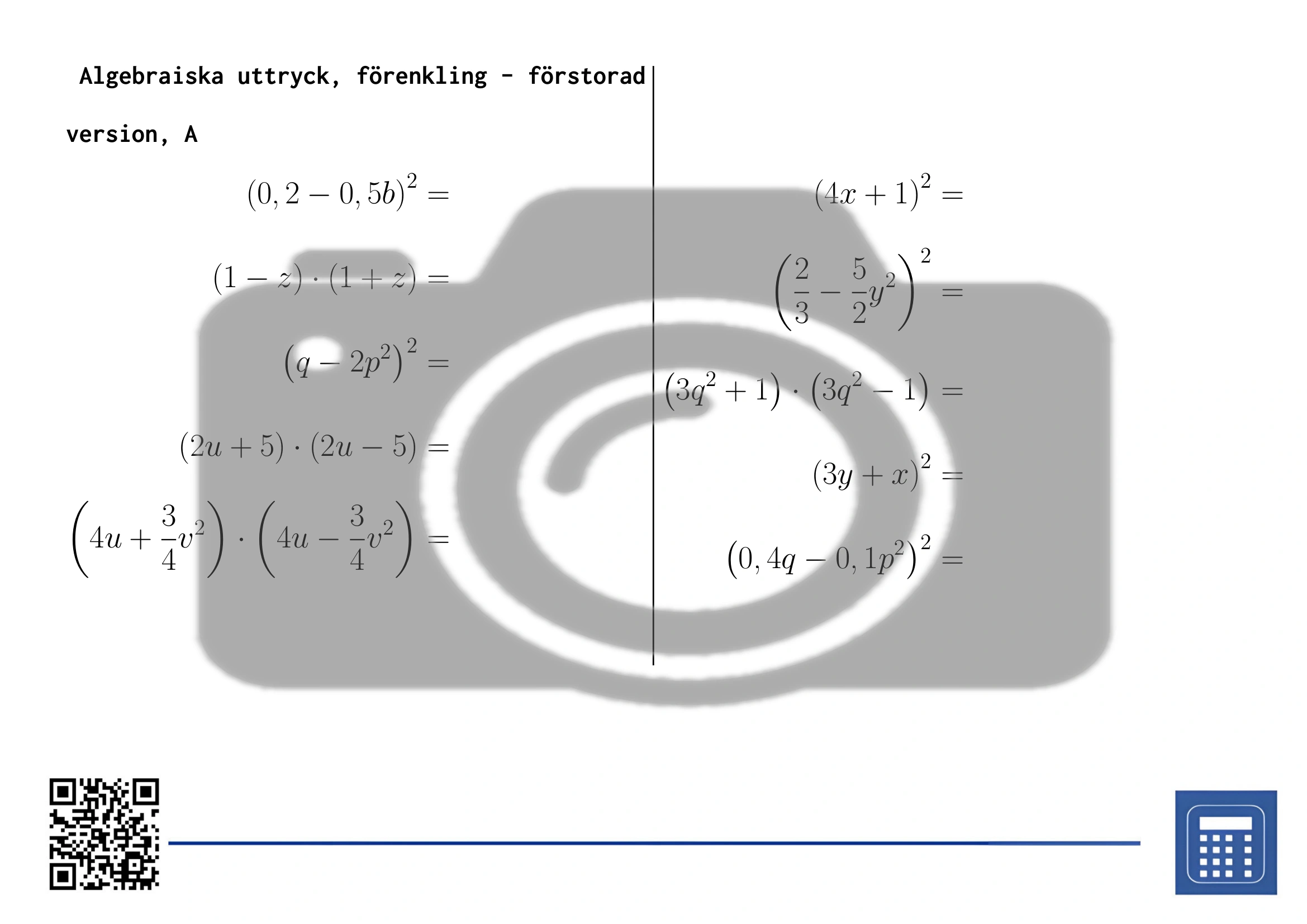 Arbetsblad: Algebraiska uttryck, förenkling - Bild 3