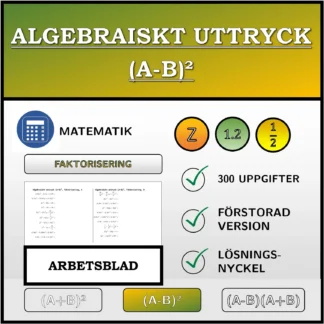 Arbetsblad: Algebraiskt uttryck (A-B)², faktorisering