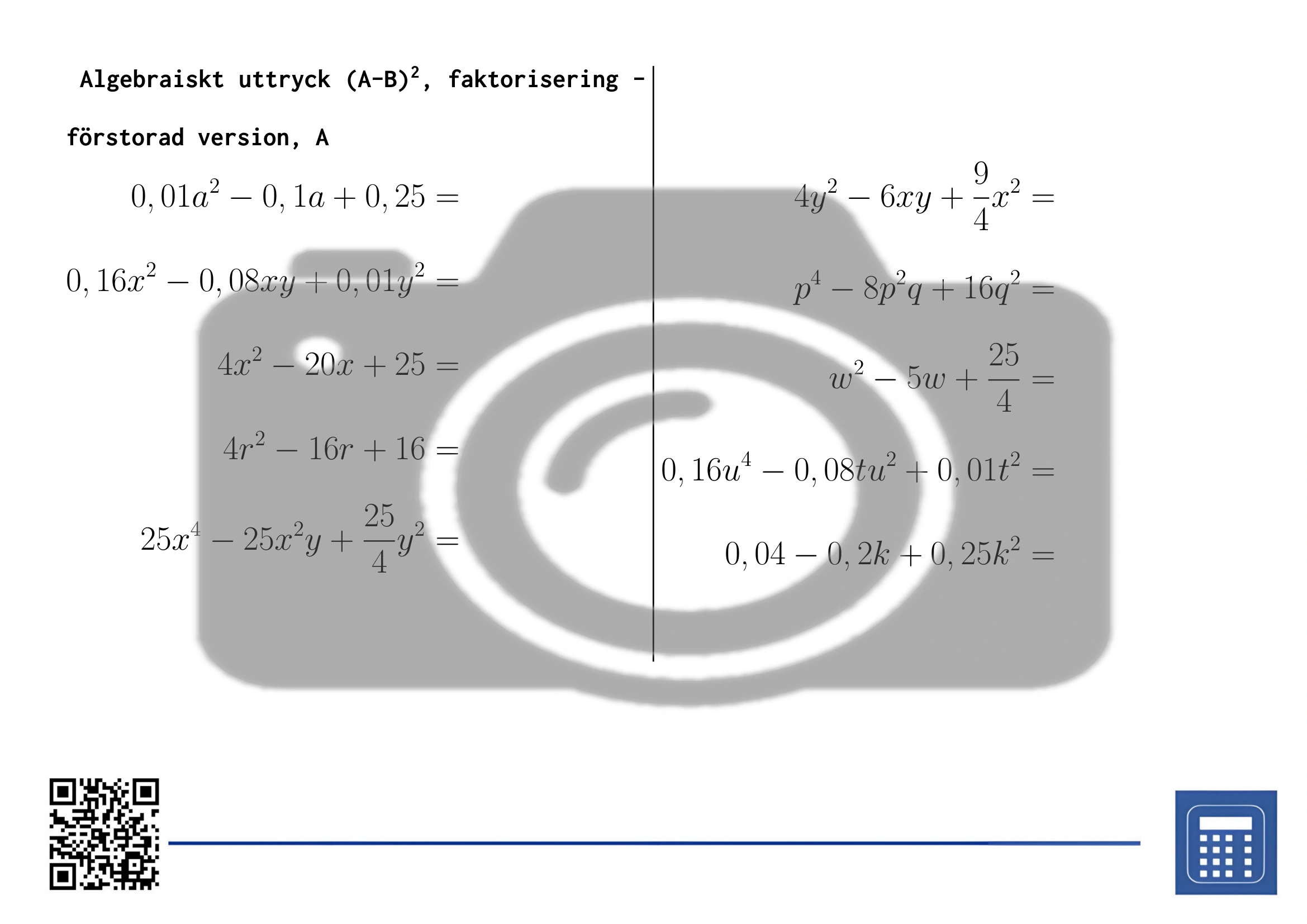 Arbetsblad: Algebraiskt uttryck (A-B)², faktorisering - Bild 3