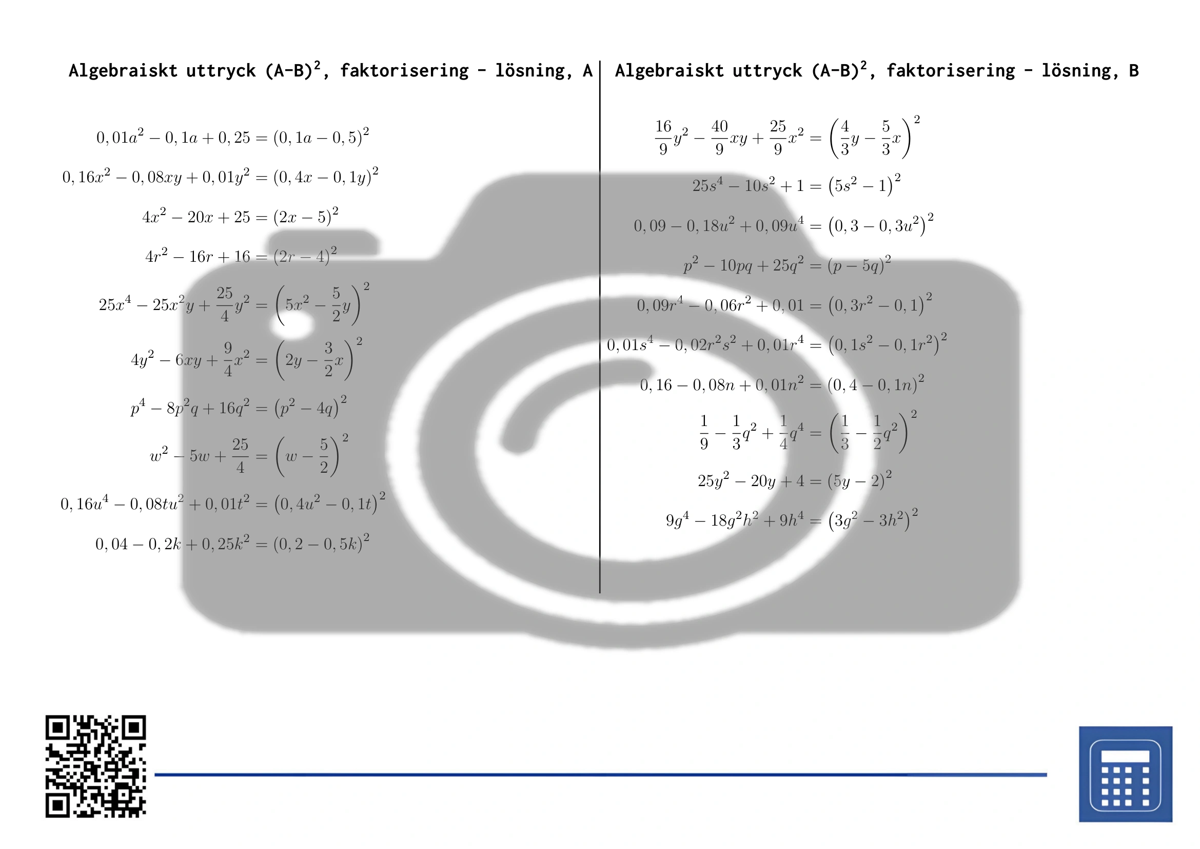 Arbetsblad: Algebraiskt uttryck (A-B)², faktorisering - Bild 4