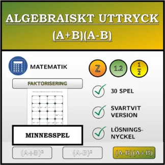 Memoryspel: Algebraiskt uttryck (A+B)(A-B), faktorisering