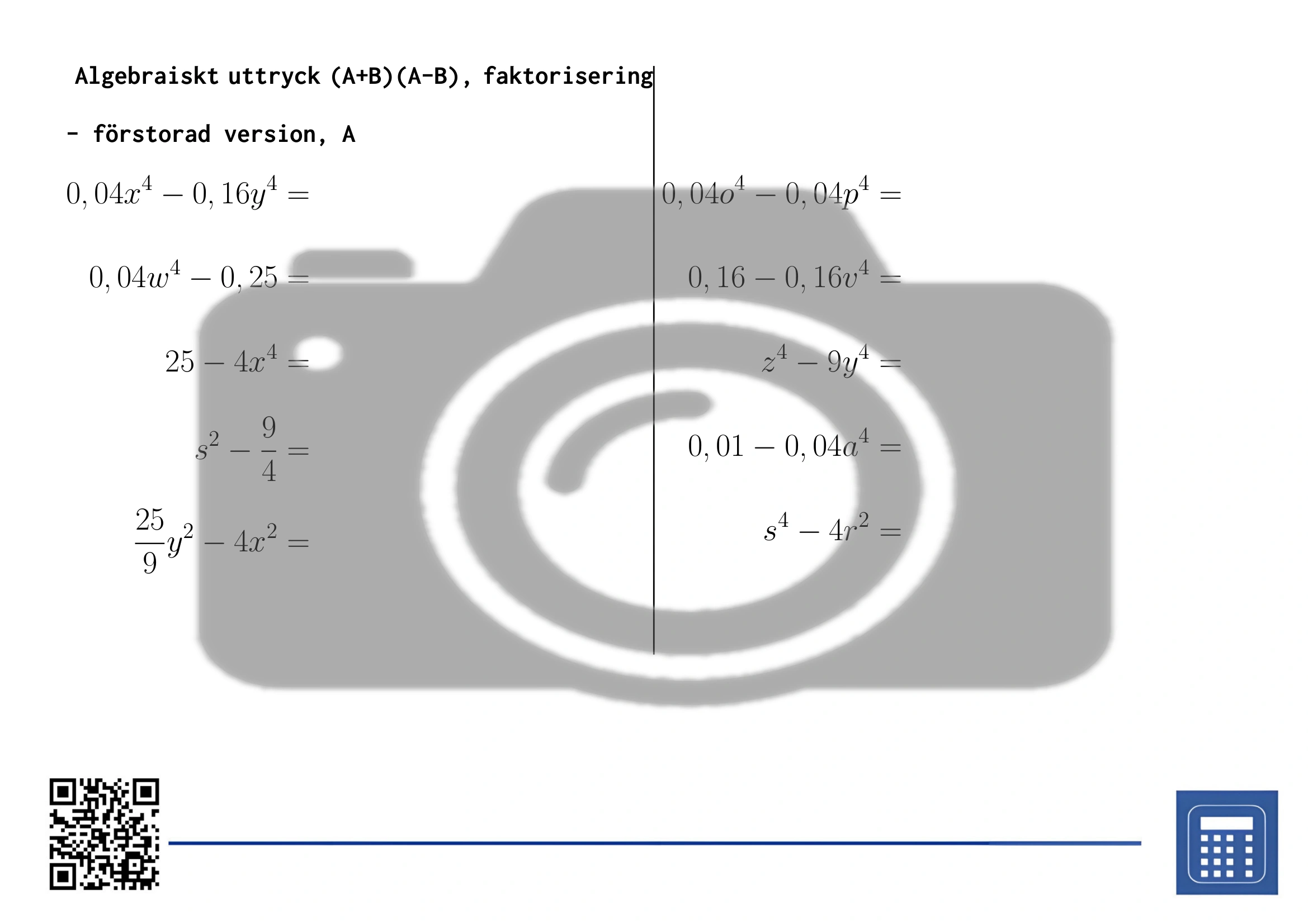 Arbetsblad: Algebraiskt uttryck (A+B)(A-B), faktorisering - Bild 3