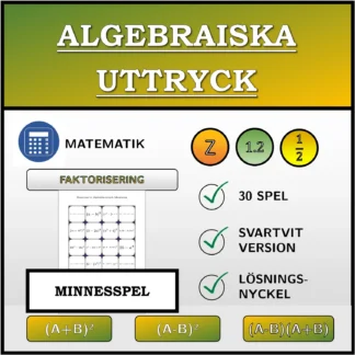 Memoryspel: Algebraiska uttryck, faktorisering