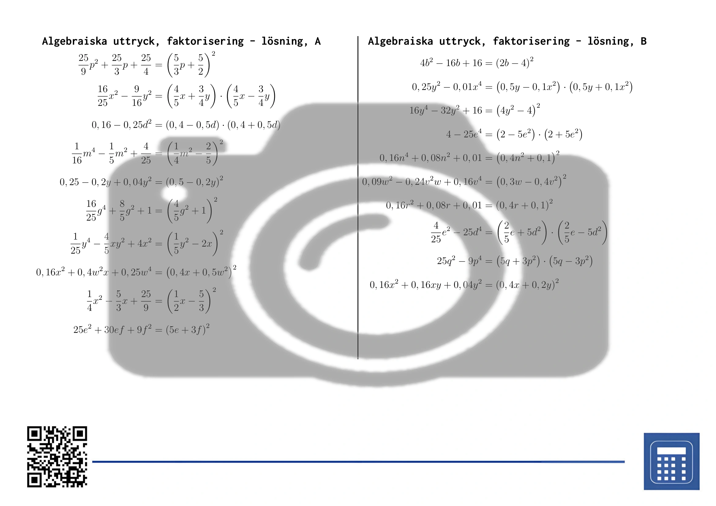 Arbetsblad: Algebraiska uttryck, faktorisering - Bild 4