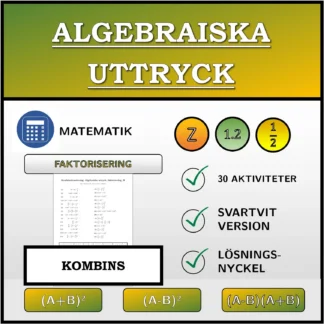 Kombinationsövning: Algebraiska uttryck, faktorisering