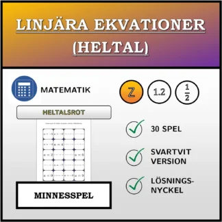 Memoryspel: Linjära ekvationer (heltal), heltalslösning