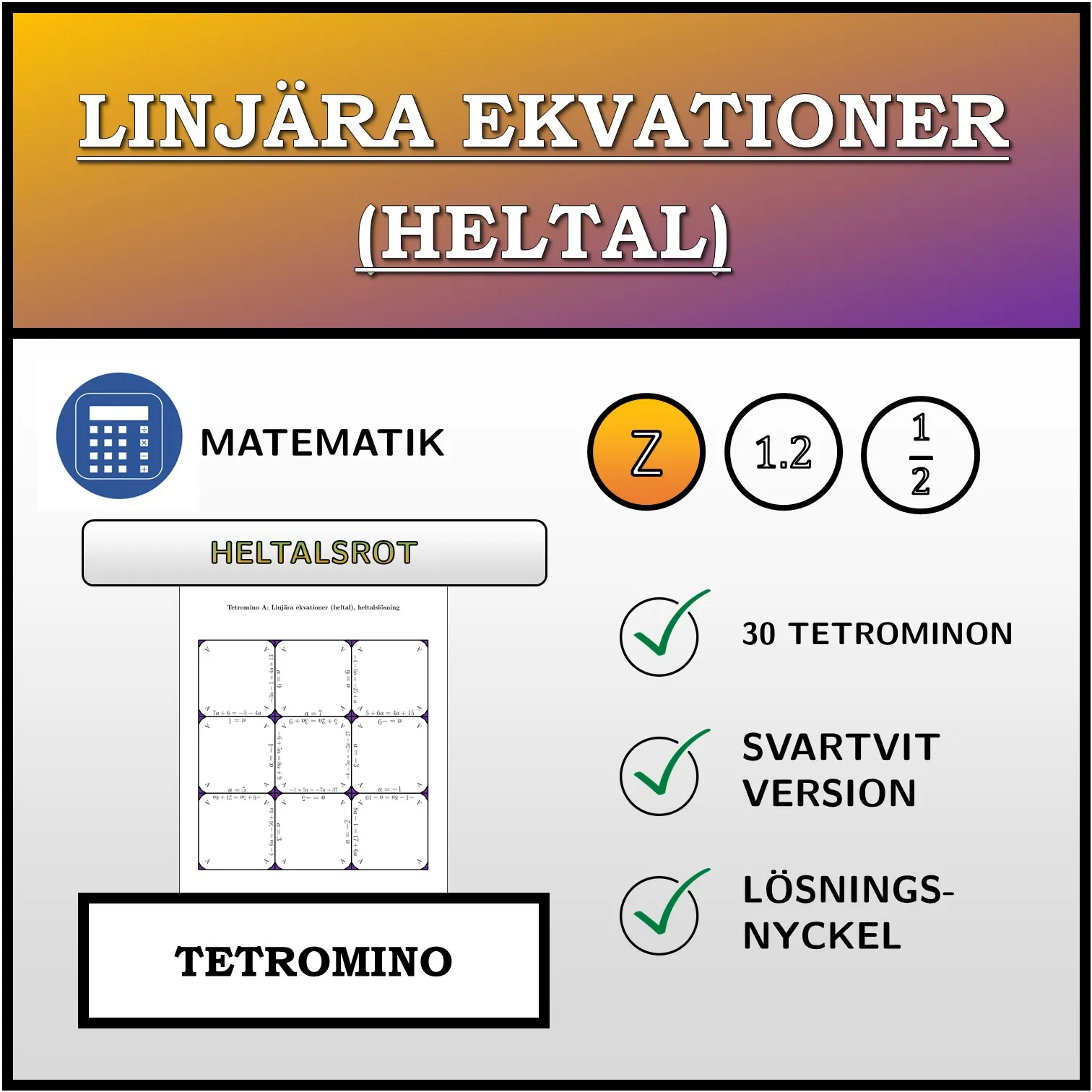 Tetromino: Linjära ekvationer (heltal), heltalslösning