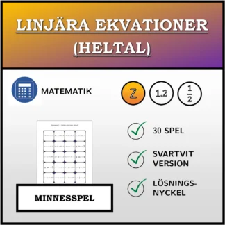 Memoryspel: Linjära ekvationer (heltal)