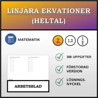 Arbetsblad: Linjära ekvationer (heltal)
