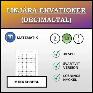 Memoryspel: Linjära ekvationer (decimaltal)