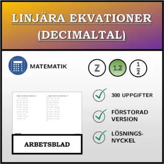 Arbetsblad: Linjära ekvationer (decimaltal)