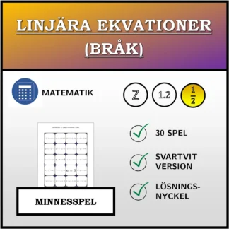 Memoryspel: Linjära ekvationer (bråk)