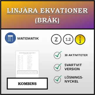Kombinationsövning: Linjära ekvationer (bråk)