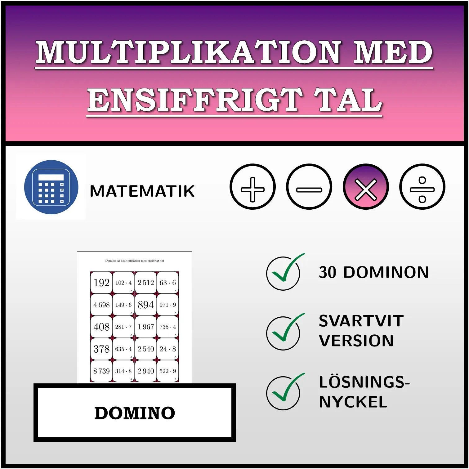 Domino: Multiplikation med ensiffrigt tal