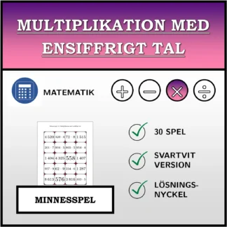 Memoryspel: Multiplikation med ensiffrigt tal