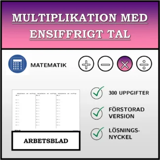 Arbetsblad: Multiplikation med ensiffrigt tal