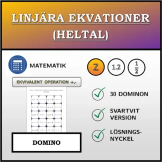 Domino: Linjära ekvationer (heltal), ekvivalent omformning (addition, subtraktion)