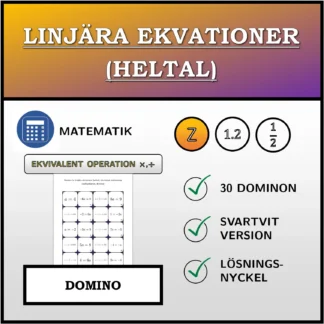 Domino: Linjära ekvationer (heltal), ekvivalent omformning (multiplikation, division)